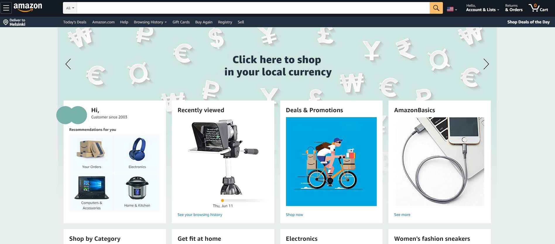 Amazon verkkokauppa etusivu