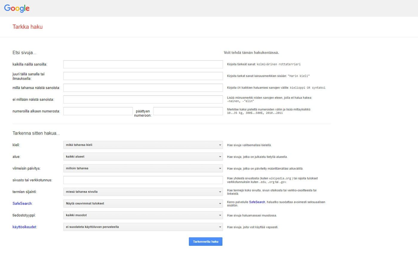 Google tarkka haku