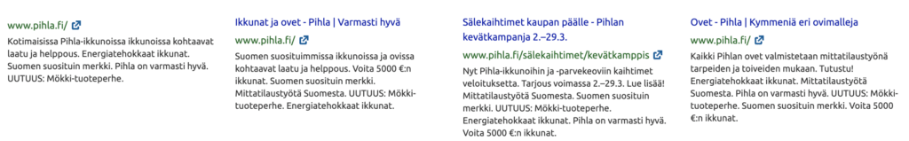 Esimerkki google-mainoksista